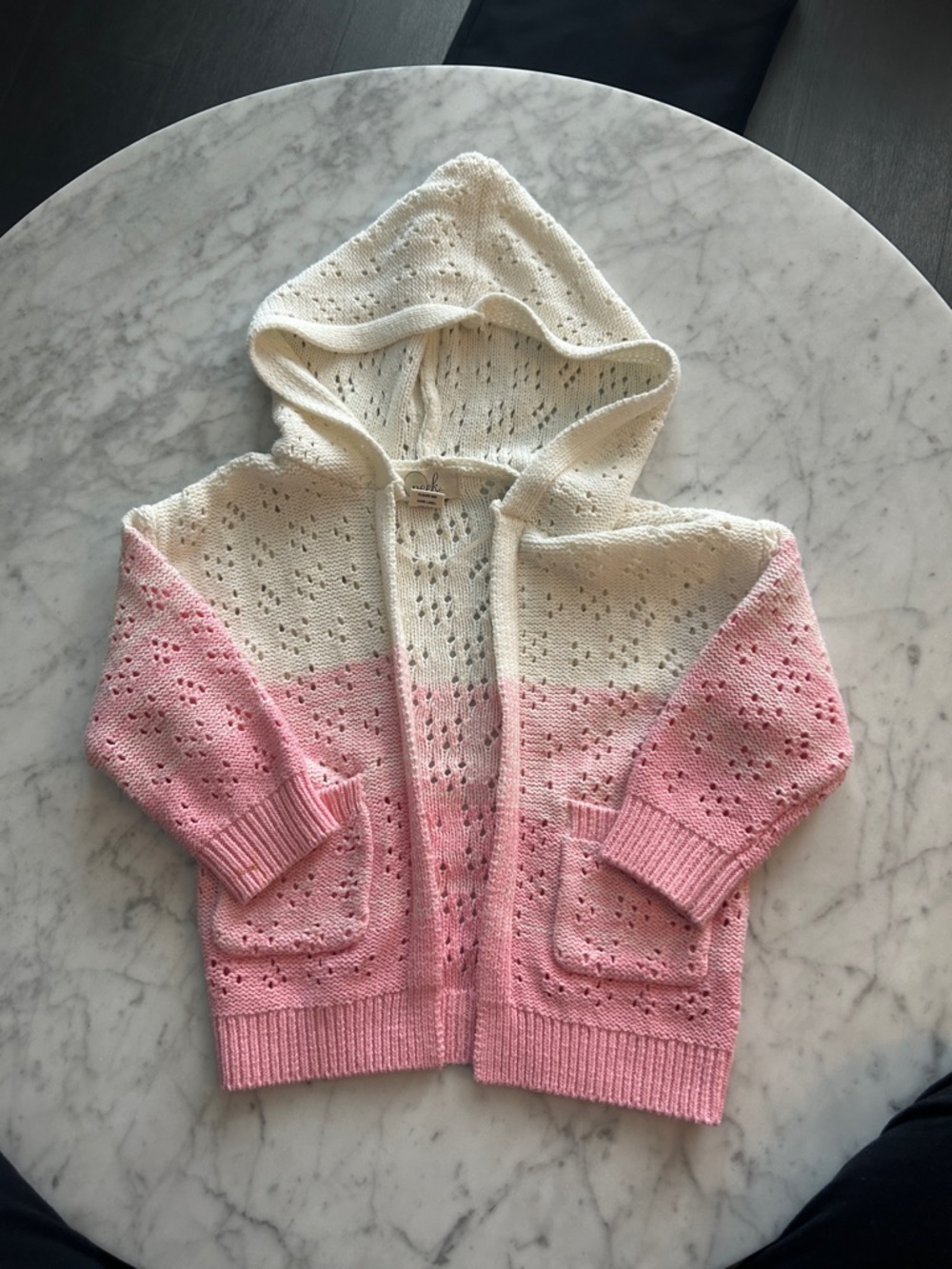 Peek Hooded Knit Cardigan Jacket - Pink & Cream